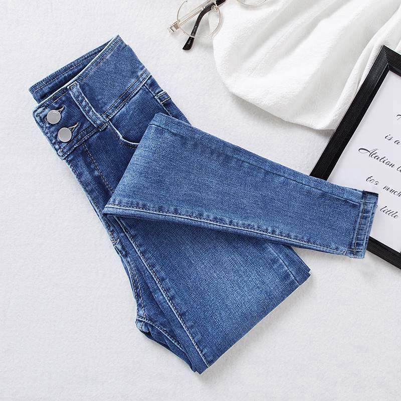 Blue-Gray High-Waisted Skinny Bootcut Jeans for Women: Fleece-Lined, Thickened, Slimming, Tapered Leg – 2022 Autumn/Winter Collection.