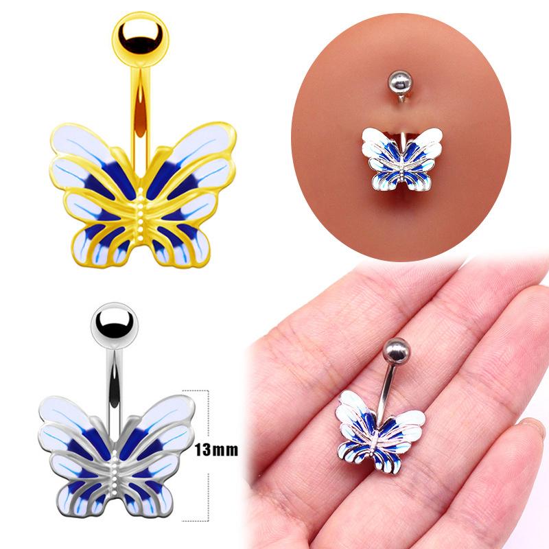 Fashion Heart Zircon Belly Button Rings Butterfly Flower Navel Ring For Women Navel Piercing Barbell Body Piercing Jewelry