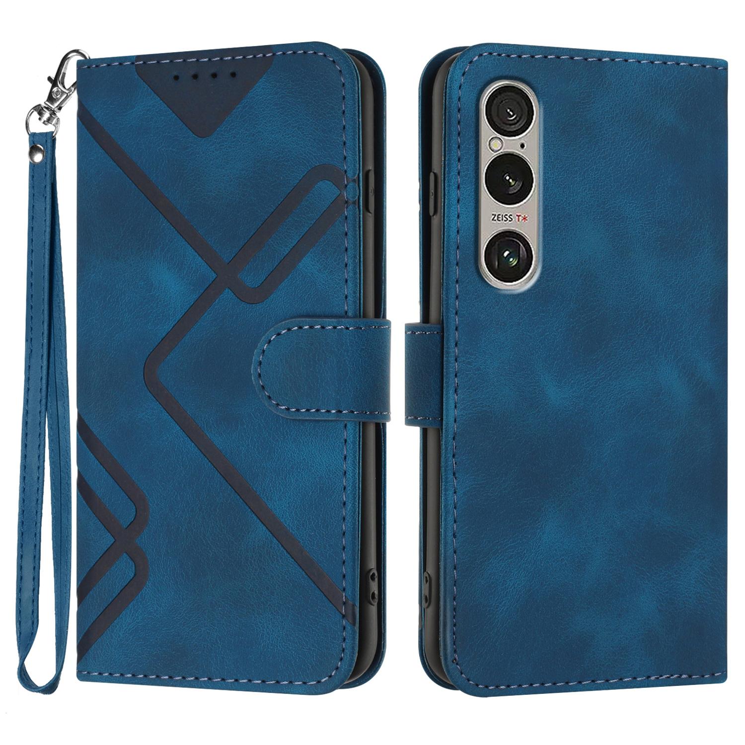 

YX0040 For Sony Xperia 1 VI Case with Hand Strap Geometry Leather Phone Cover Sapphire