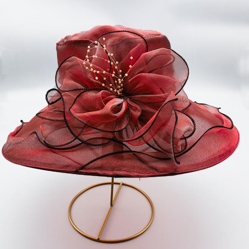 Summer female retro style organza fashion mesh shade big brim top hat seaside play beach hat
