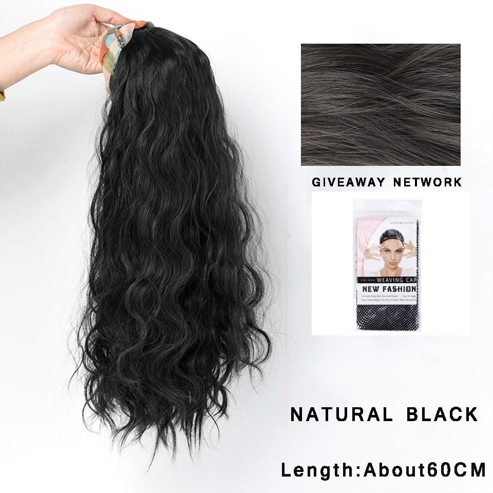 Synthetic Long Wavy Headband Wig Black Brown Women's With Twist Braid Hairband Accessories Natural Half Wig