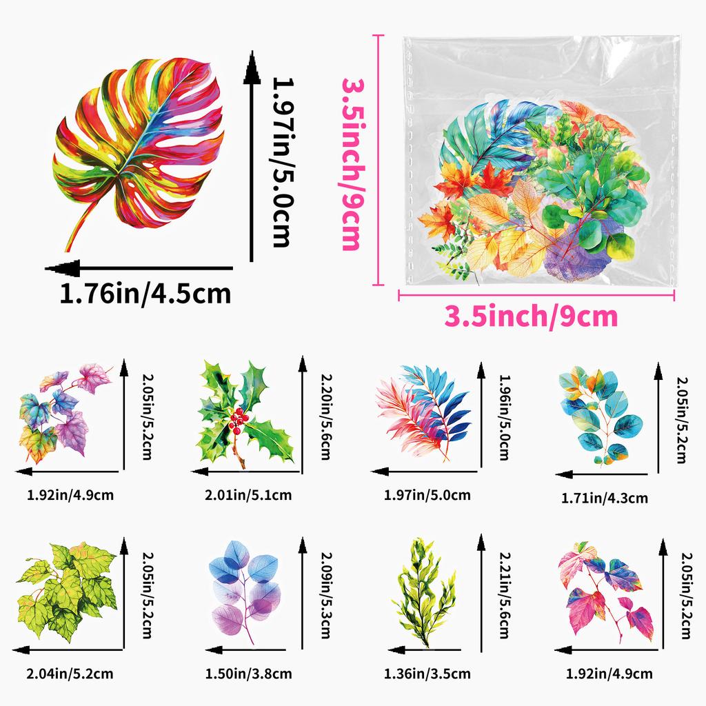 50 Colored Leaves PET Stickers Simulated Plant Leaves DIY Handbook Material Decorative Stickers Children's Stickers New Products