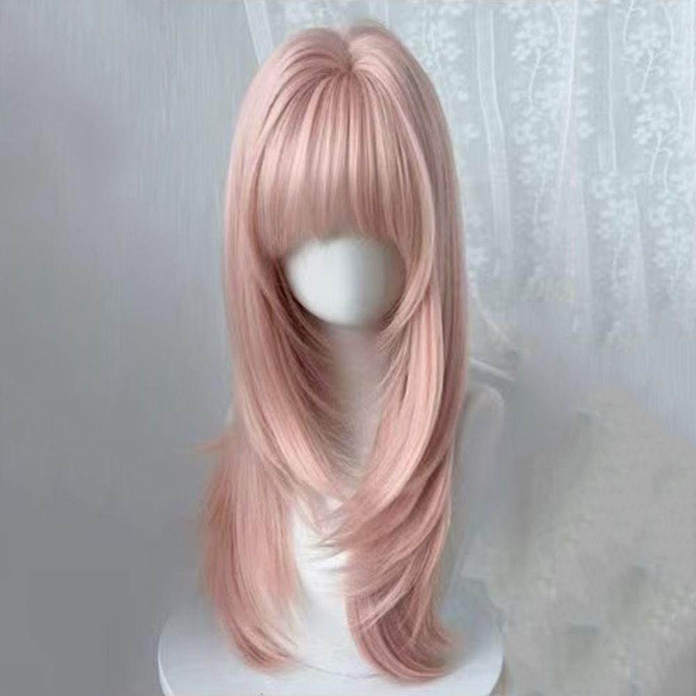 Harajuku Long Straight Synthetic Hair Lolita Halloween Cosplay Wig with Bangs for Women