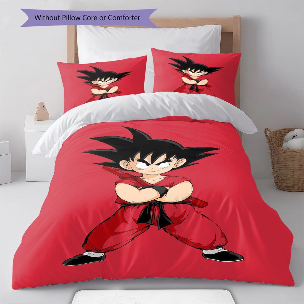 Biancheria da letto con motivo del cartone animato Son Goku, Set piumone Copripiumone Federa Regalo di Compleanno per la Casa (1 * copripiumino + 2 * federa, senza nucleo)