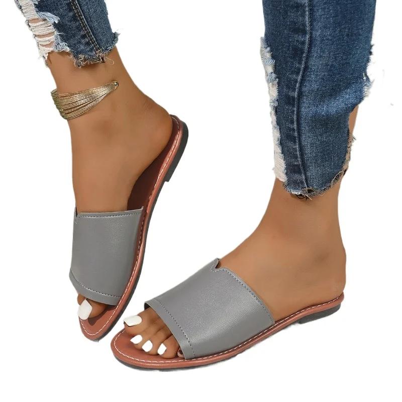 Mode 2025 Sommer Basic Damen Hausschuhe Mode Outdoor Alltags Hausschuhe Damen Neu Offene Zehen Übergröße Prägnante Flache Hausschuhe Zapatos