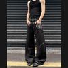 Trendy brand snake pattern denim jeans men's summer American high street narrow version scimitar pants loose bright line slightly pulled trousers