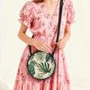 Leaf Print Round Shoulder Bag Casual Messenger Bag Daily Adjustable Strap Crossbody Bag for Woman Best Gifts 2D Flat