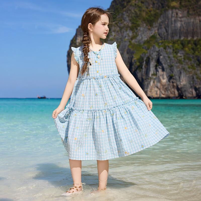 ASK JUNIOR Girls' 2026 Summer Plaid Sleeveless Princess Dress