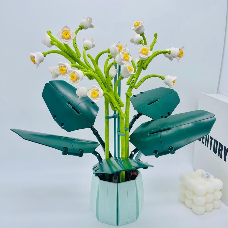Non-Toxic Potted Flower Bouquet Model Orchid Building Block Flores Convallariae Desktop Decoration Children Gifts Toys For Children 610Pcs