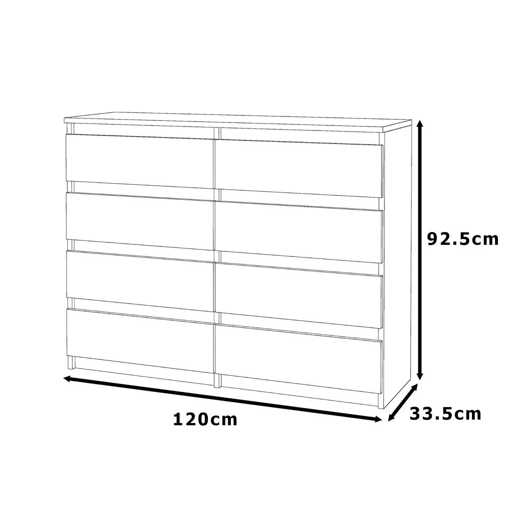Große Kommode Eiche Wotan 120 CM 8 Schubladen TV-Schrank für Wohnzimmer Schlafzimmer