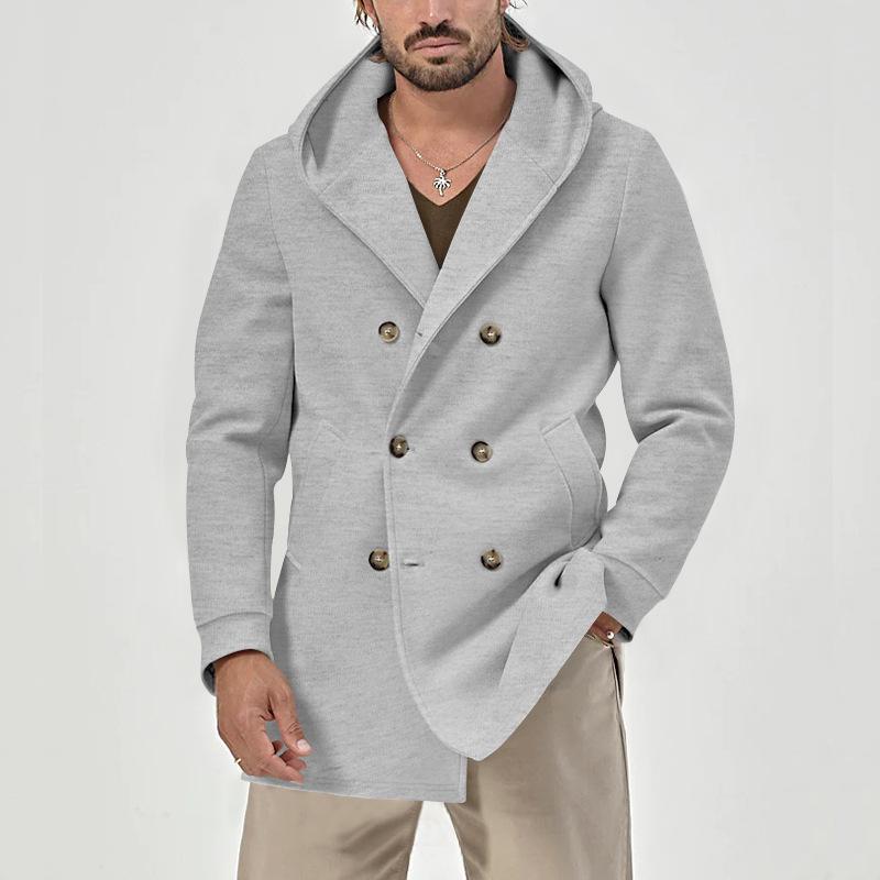 Spring and Autumn Men's Earth Trench Coat Medium-Length Lapel Hooded Composite Space Cotton Double Breasted Casual Trench Coat