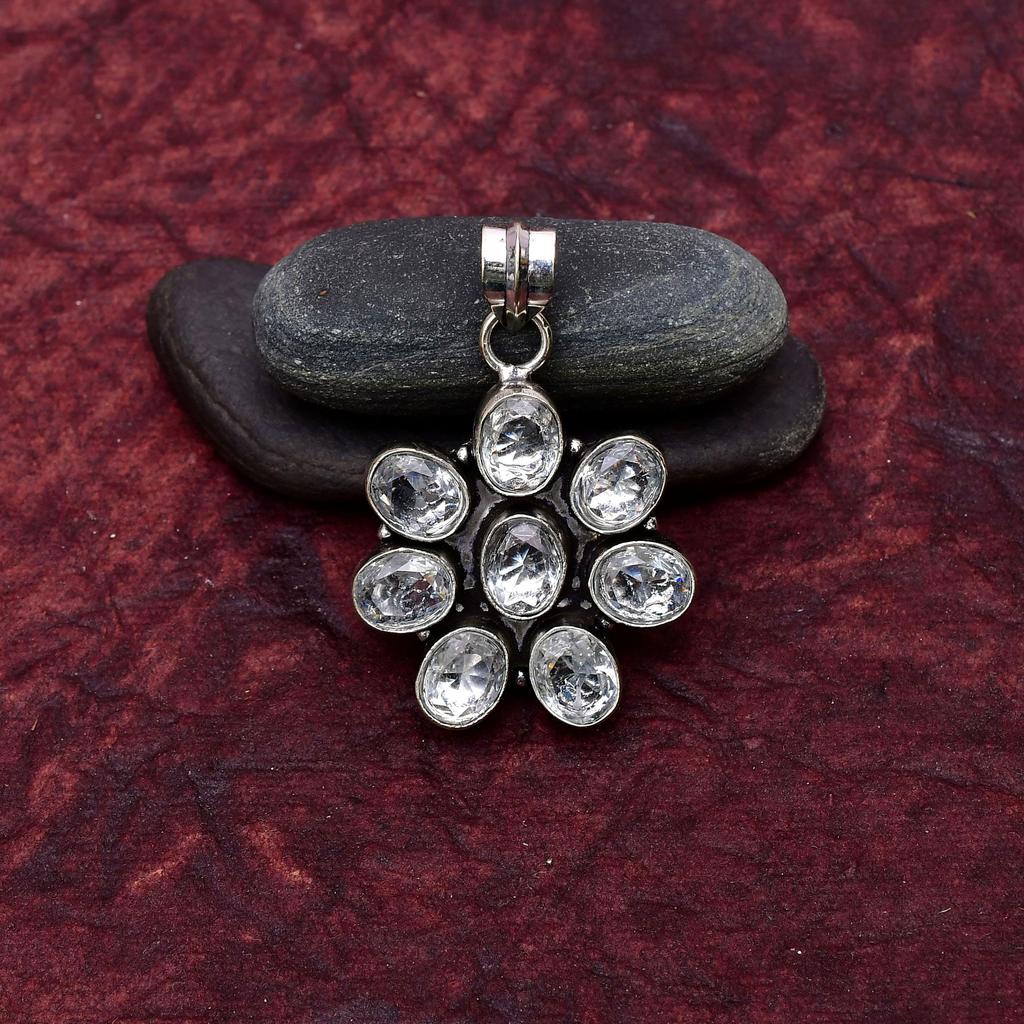 White Topaz Gemstone Pendant Gemstone : 925 Sterling Silver Handmade Jewelry Pendant
