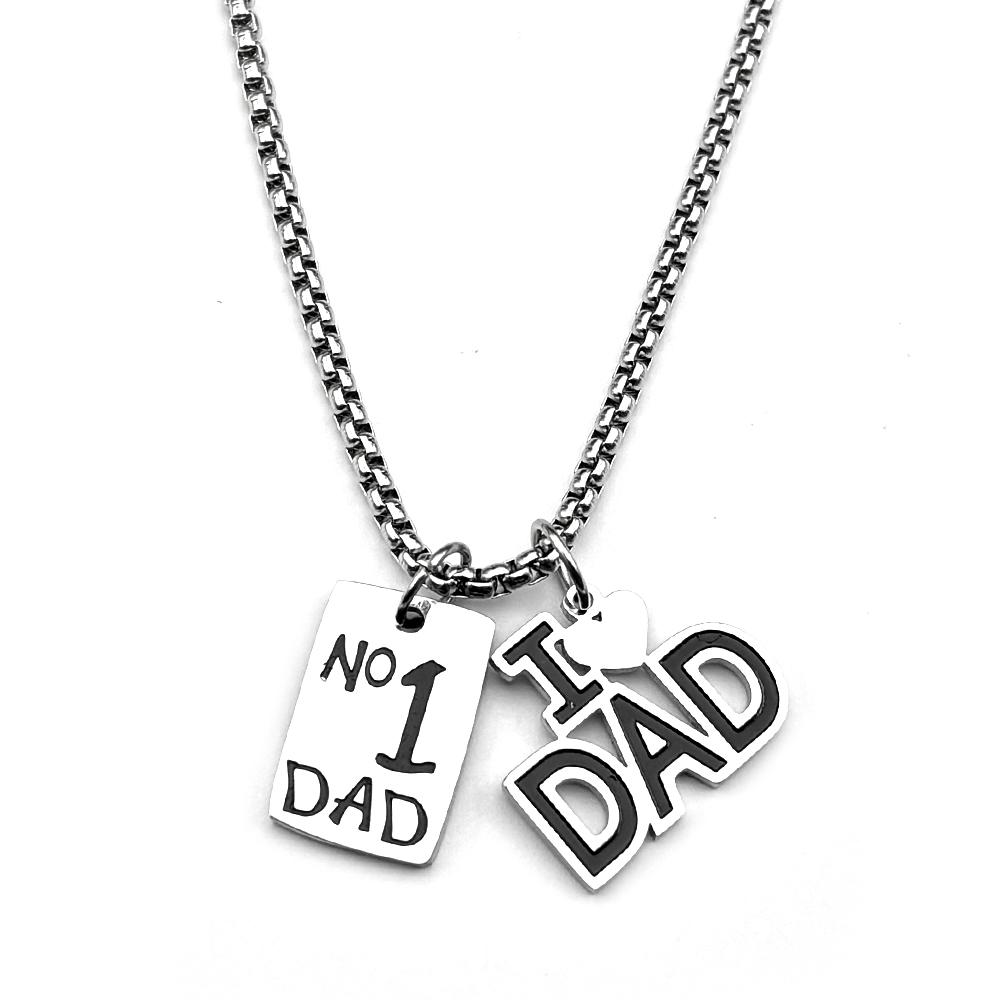 I Love Dad Father Day Gift Chain Stainless Steel Silver Color No.1 Dad Dog Tag Birthday Show Love Pendant Necklace Jewelry