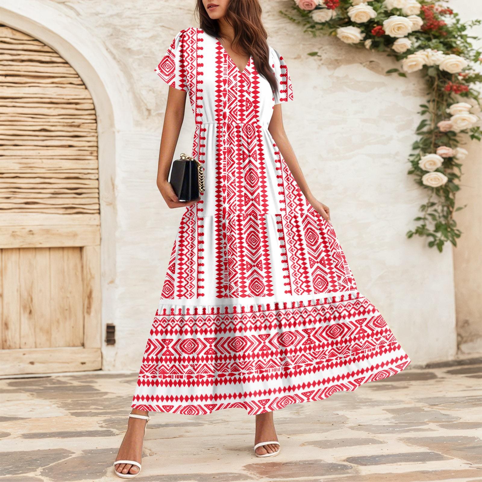 

Женские струящиеся платья Женские летние платья Повседневные платья макси с коротким рукавом Официальные платья макси XL арбуз красный