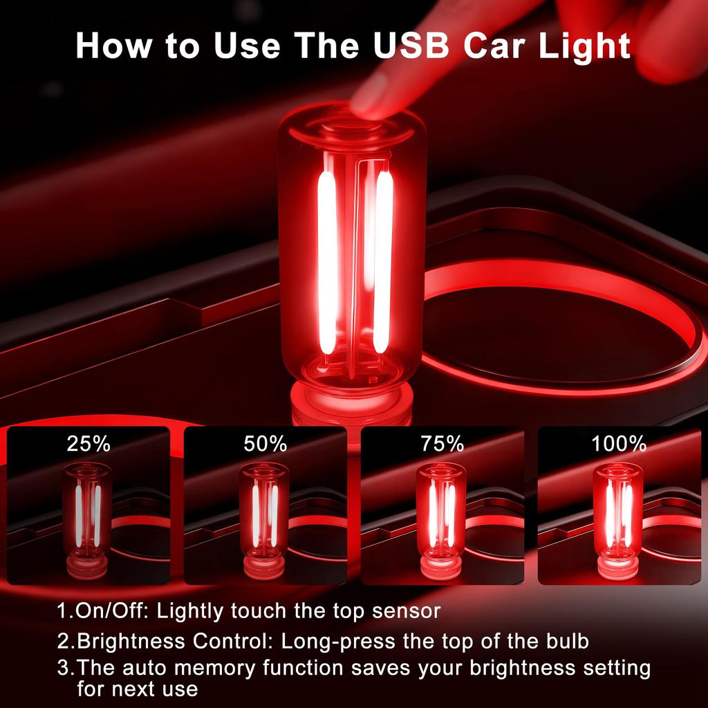 Retro USB Car Night Light, Touch Dimmable LED Filament Light