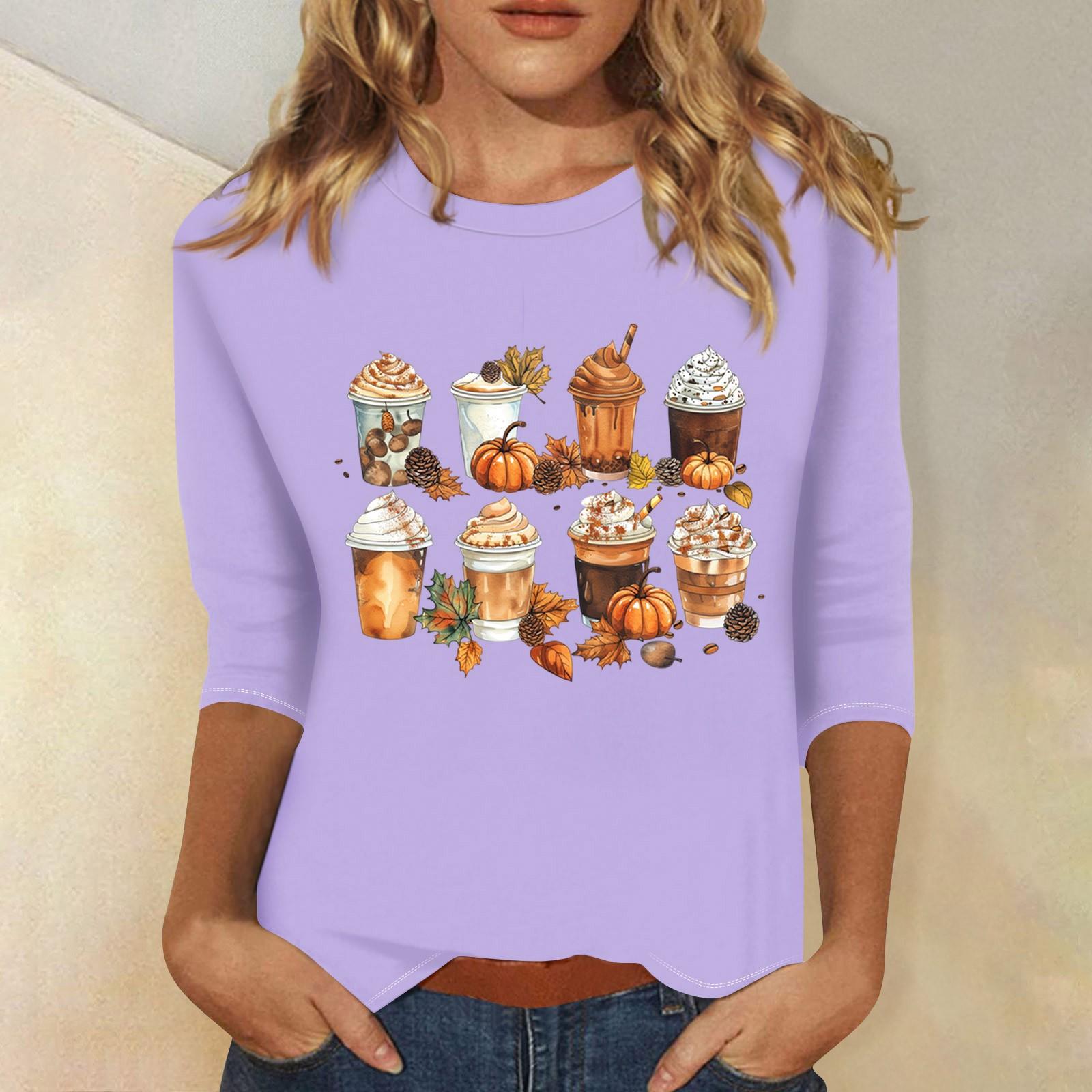 

Women s Fashion Casual Three-quarter Sleeve Halloween Printed Round Neck Top S фіолетовий