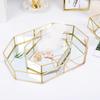 Retro Brass Storage Tray Glass Makeup Organizer Tray Dessert Snack Plate Jewelry Display Stand Home Kitchen Decor