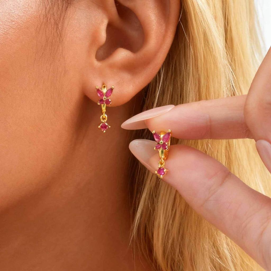 Colorful Zircon Pendant Butterfly Hoop Earring For Women, Fashion Elegant Women CZ Dangle Accessory