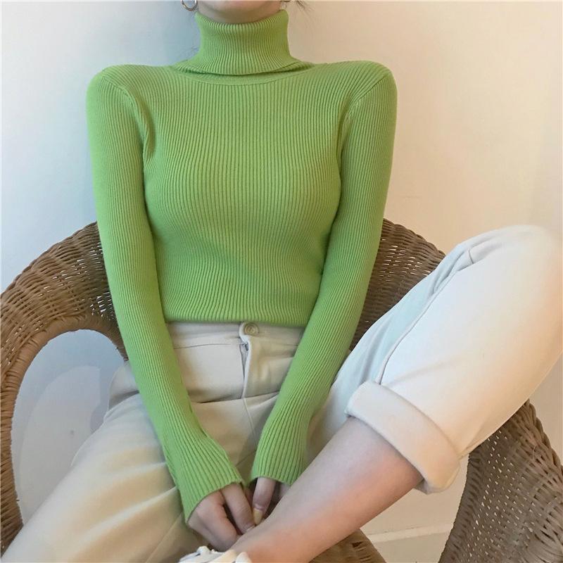 Turtleneck Pullovers Sweaters Women Autumn Winter Primer Shirt Long Sleeve Short Slim-fit Tight Jumper Tops Solid