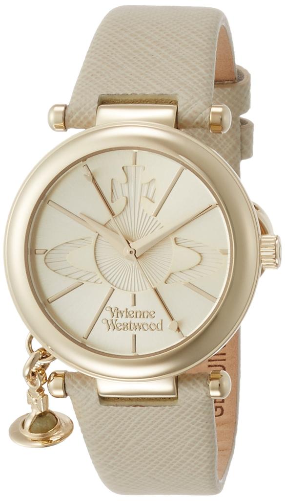 Vivienne Westwood ORB POP Women's Watch, Gold Dial, Ivory Leather, Quartz Movement, VV006GDCM (Parallel Import)