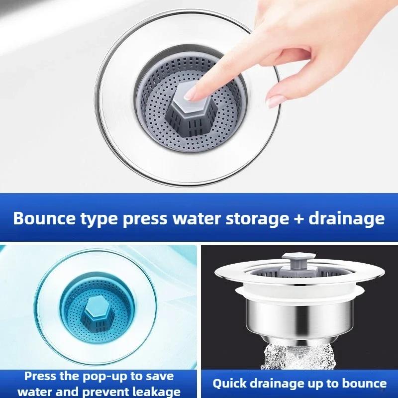 Kitchen Sink Bounce Core ABS Anti Clogging Drain Press Type Vegetable Basin Sink Drain Insect and Odor Resistant Universal