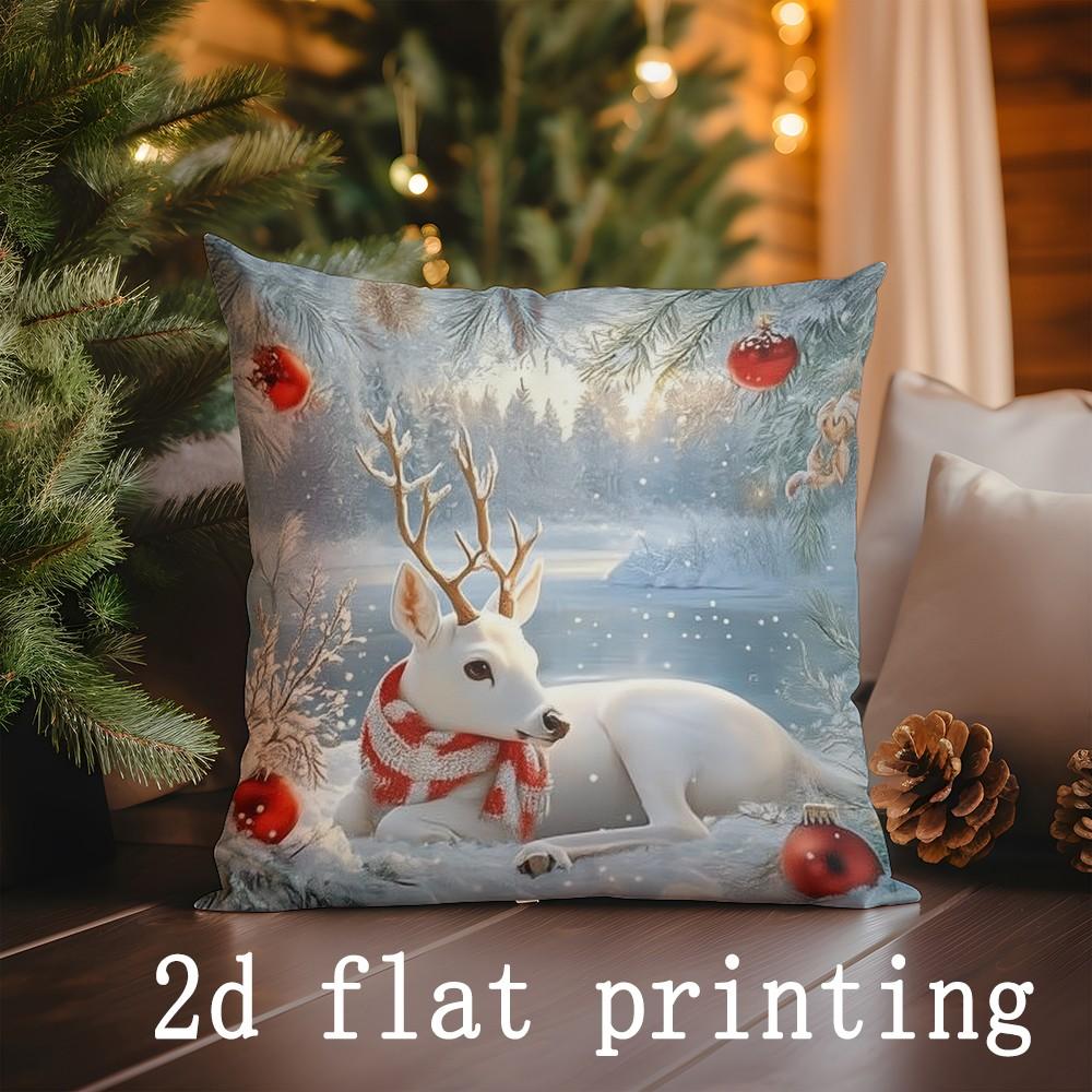 Home Decor Winter Festive Pillow Covers With Deer & Snowman Pattern Cushion Cover Suitable For Sofa Bedroom Car Pillow Cover