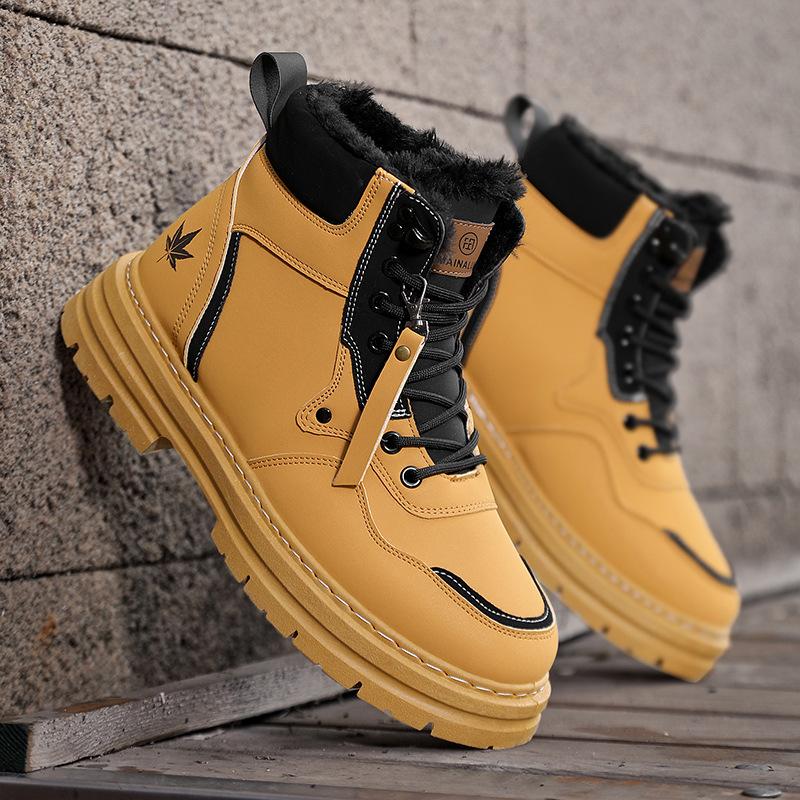 

Men s Winter High-top Boots Warm Fleece Lined Plus Size Work Shoes Non-Slip Thick Sole Outdoor Hiking Boots Zapatos De Hombre 39 жёлтый
