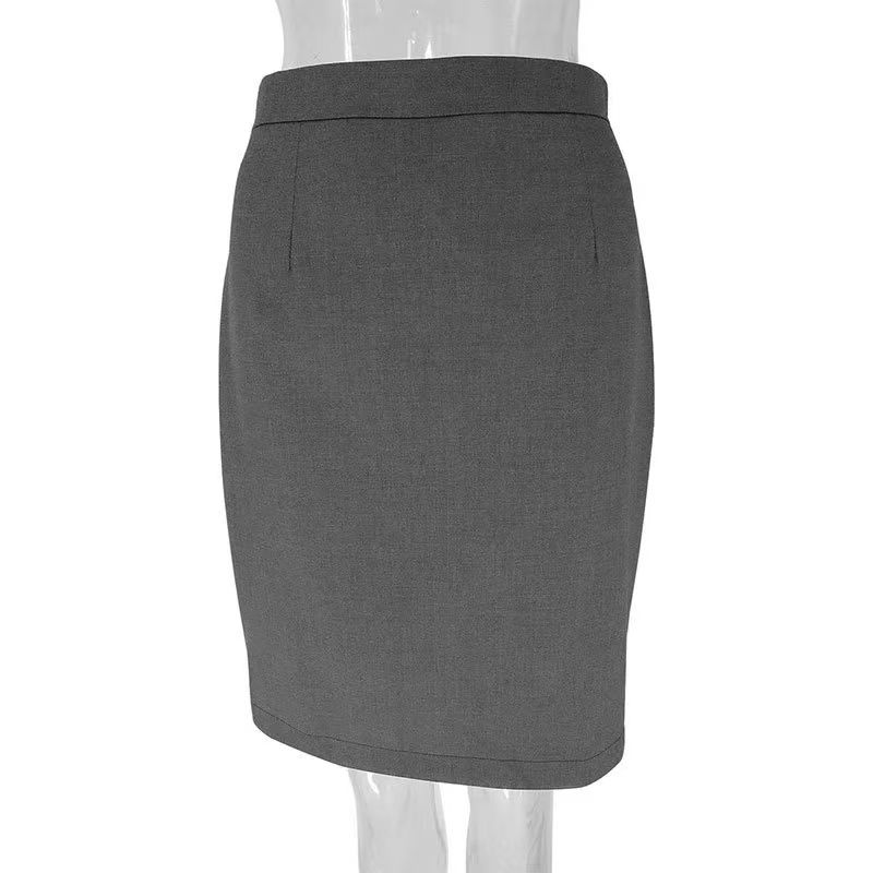 

Fashion Style Suit Skirt High Waist Versatile Hip Skirt Solid Color High Waisted Skirt Gray M
