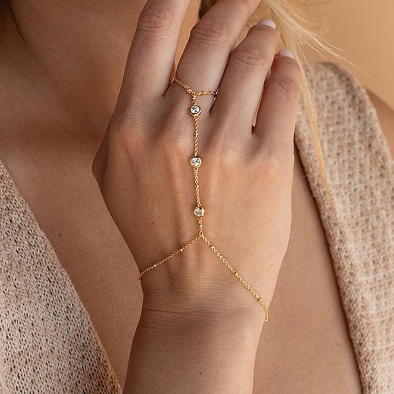 Dainty Trendy Zircon Chain Bracelets for Women Classic Gold Silver Color Adjustable Bracelet Ring Daily Wear Charm Jewelry Gifts