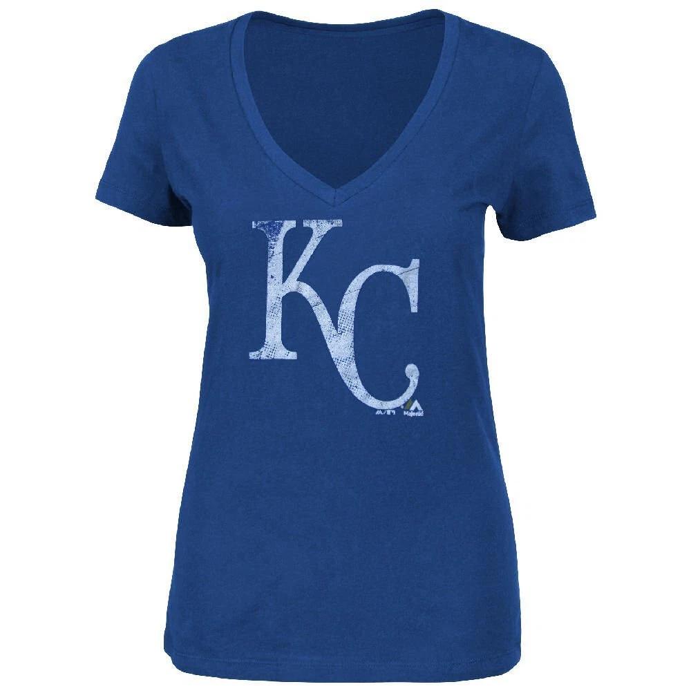 Ladies Kansas City Royals Royal Keep Advancing V Neck Shirt L