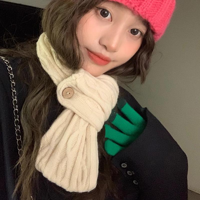 

Autumn And Winter Short Cross Knitted Scarf Winter Warm Lazy Wool Scarf абрикосовый