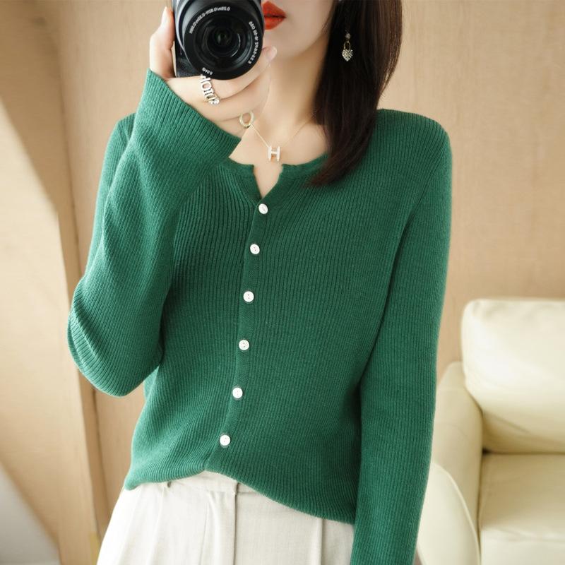 Весенне-осенний тонкий кардиган с V-образным вырезом женский новый облегающий свитер корейская версия универсальная куртка длинный рукав XL 3770₽