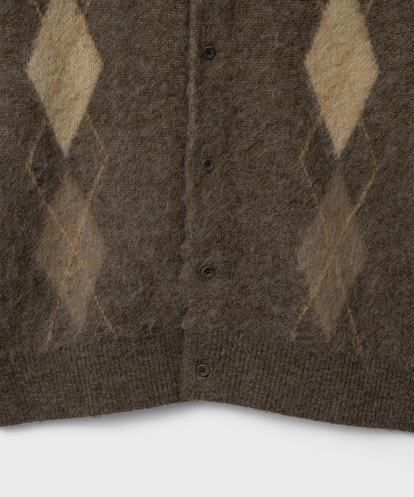 Belier Mohair Argyle Cardigan - Argyle Brown