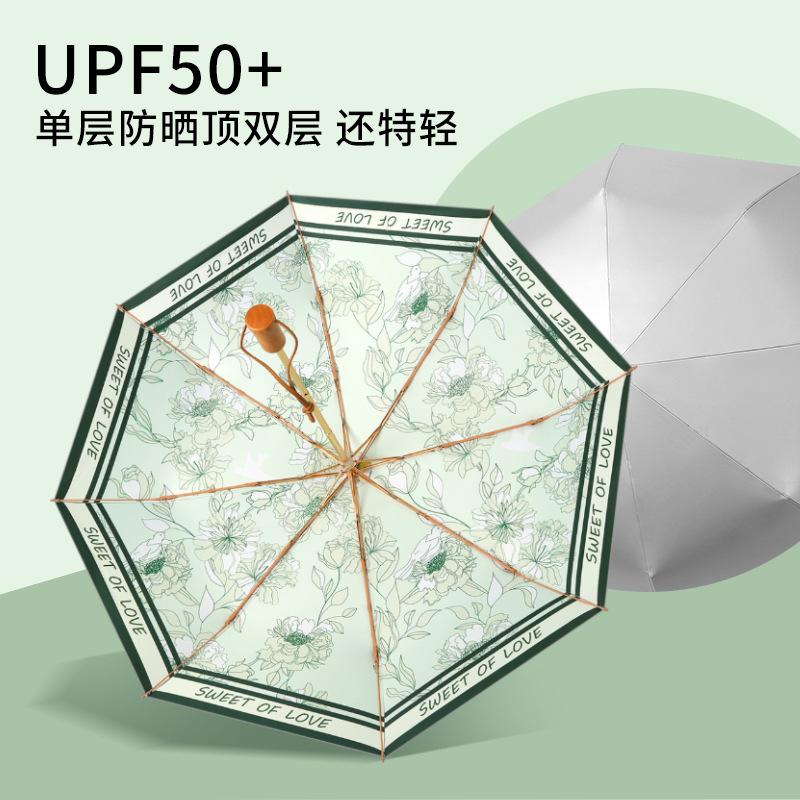 Titanium Silver Three-fold Retro Parasol Sun Protection Anti-folding Umbrella Portable Light Sun Umbrella Sun Protection Umbrella