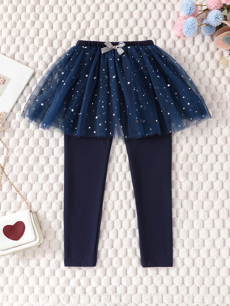 Girls' Korean Style Bow Leggings: Spring/Autumn Cotton Skirt Pants with Sequins