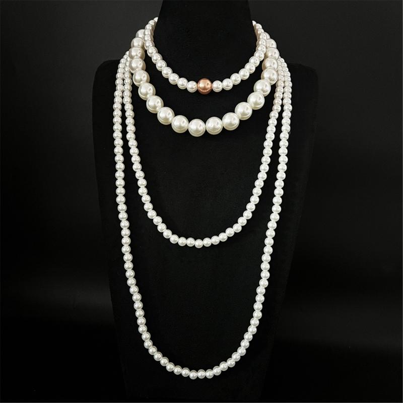 4 Piece Layering Artificial Pearls Necklace Set Adjustable Length Multi Strand Jewelry Neckchain For Women Fashion