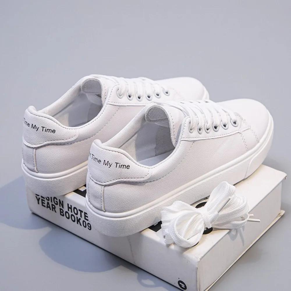 Women's Fashion Breathable Vulcanized Shoes PU Leather Platform White Lace Up Casual Sneakers  Mujer