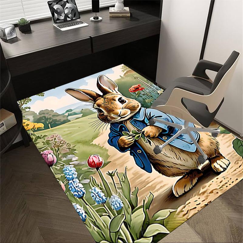 1 Stück Hase Garten Rutschfester Boden Teppich Kompatibel für Büro & Wohnzimmer & Schlafzimmer & Esszimmer - Flach - Maschinengewebt-S0383