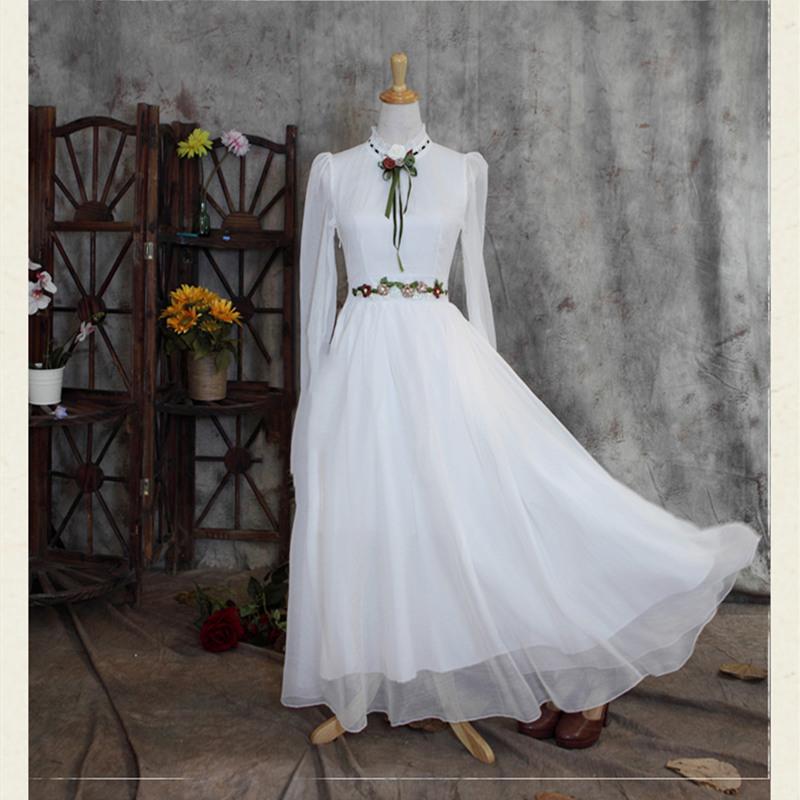 

Винтажное шифоновое платье макси с длинными рукавами и вышивкой во французском стиле для женщин XXL белый