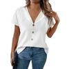 Top da donna in lino a maniche corte, casual, con bottoni, vestibilità larga