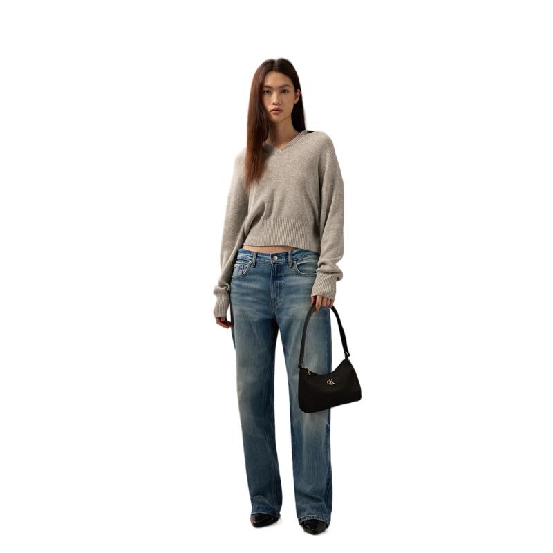 Calvin Klein Commuter Letter Zipper Fabric Shoulder Bag Medium Women Bags Space-Black 4K0009G-UB1