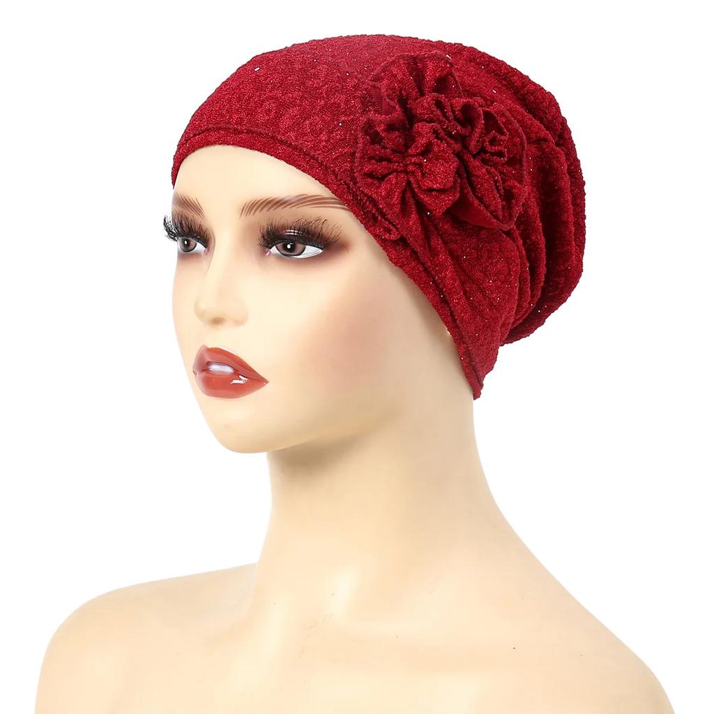 2025 New Muslim Fashion Flowers Turban Cap Women Hijab Islamic Chemo Cap Head Scarf Ladies Head Wrap Cover Hijab Scarf