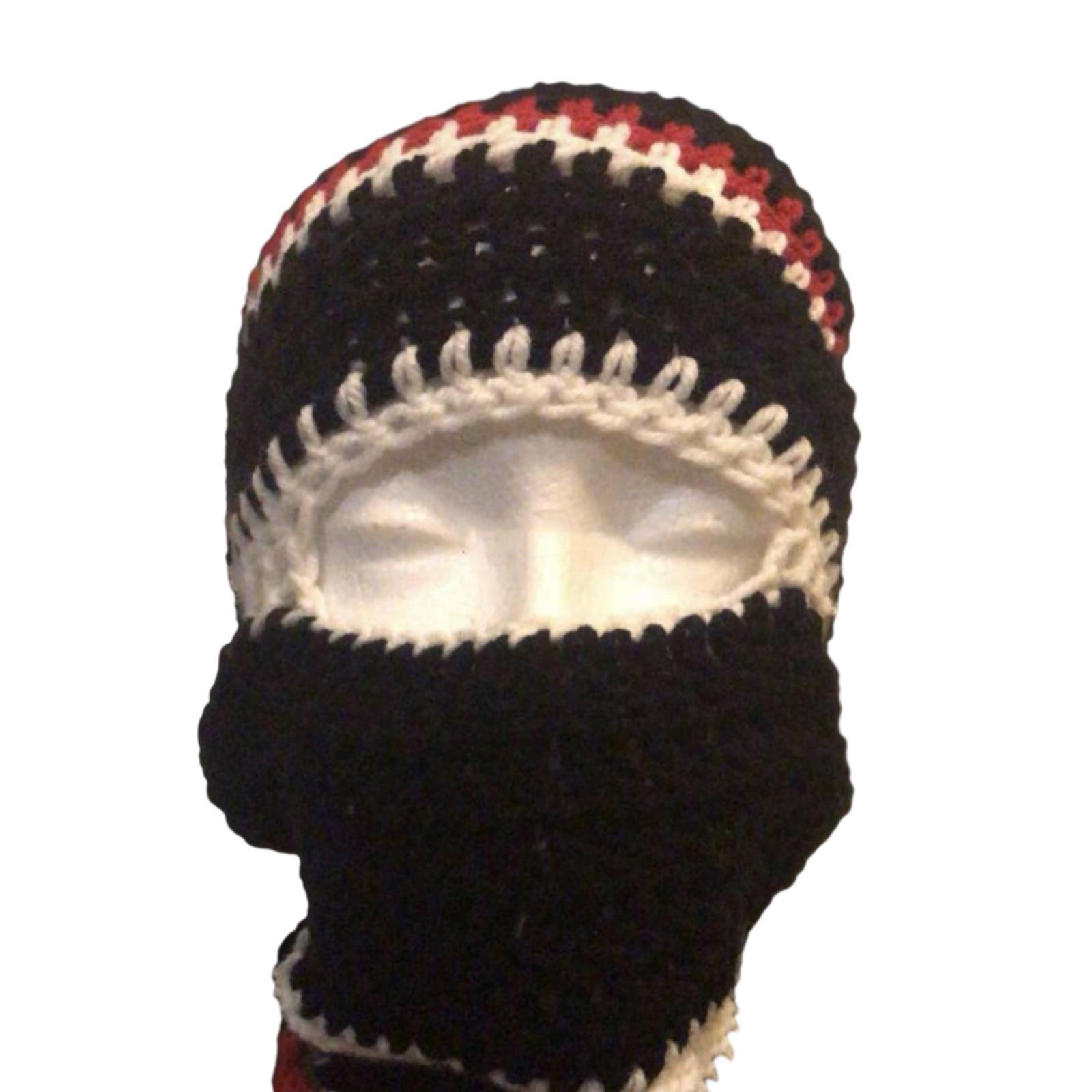 Вязаная балаклава для студентов, взрослых, ветрозащитная зимняя шапка, шапка для защиты шеи с полосатым узором, теплая шапка для велоспорта 5