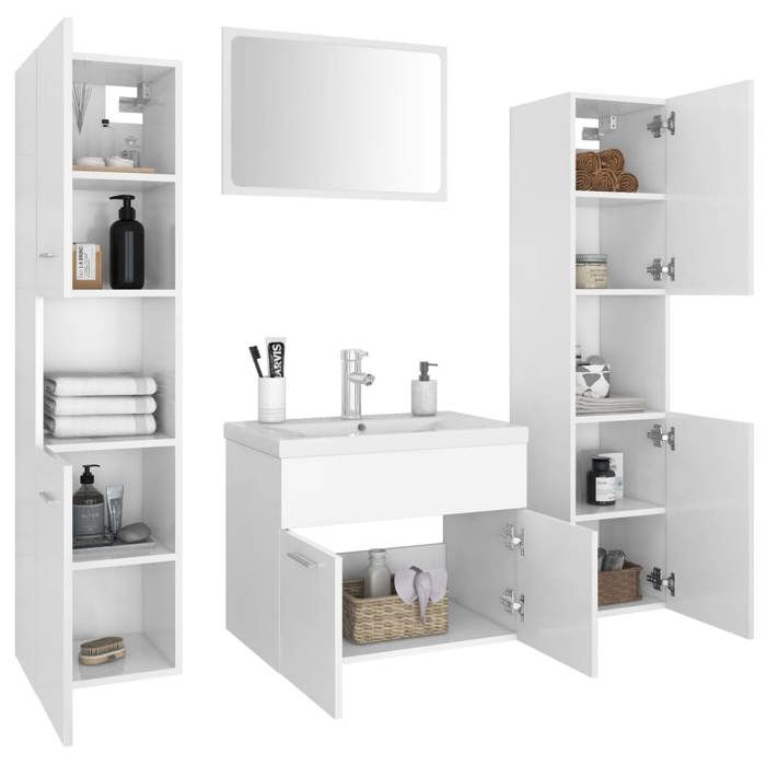 VidaXL Bathroom Furniture Set Toilet Cabinet Storage Cabinet Sink Cabinet and Sink Wall Mirror 3071495