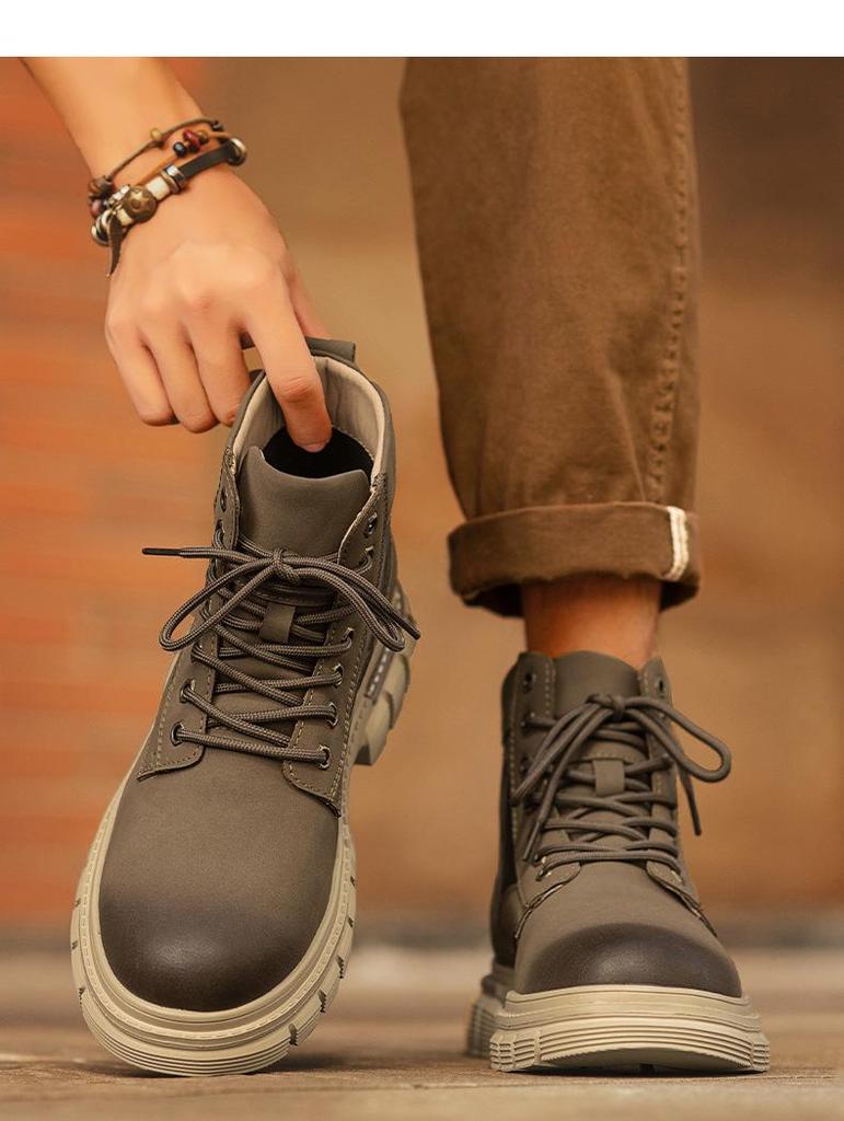 2025 Men's British Style Yellow High-Top Winter Work Boots with Thick Sole