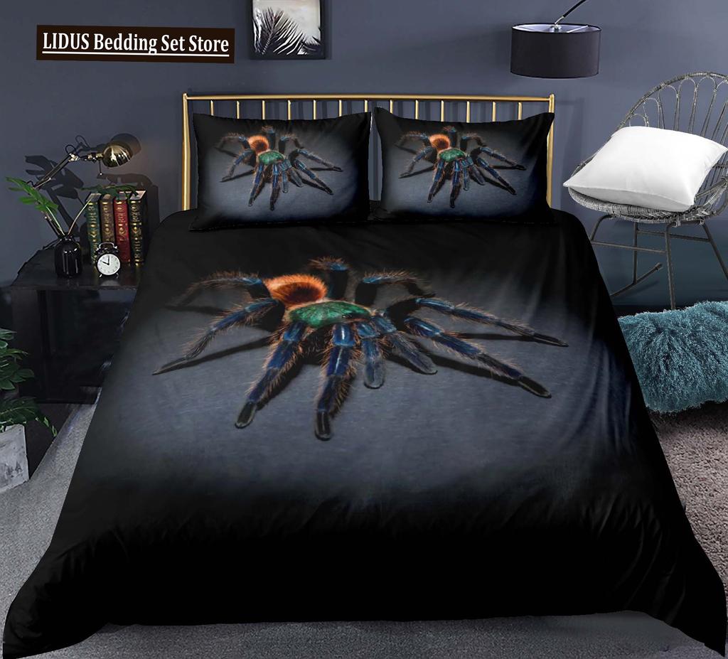 Tarantula Print Bedding Set King Full 3D Print Black Spider Comforter Cover Set Insect Theme For Boy Teen Polyester Bedding Set