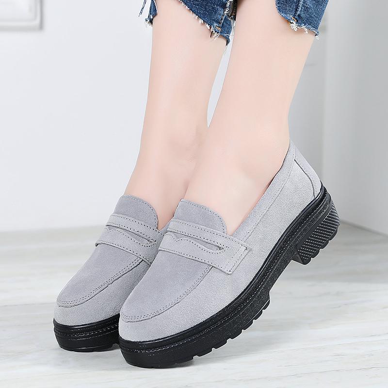 

Женские лоферы без шнуровки на платформе, повседневные элегантные замшевые туфли, женские туфли на толстой подошве, увеличивающие рост, большие размеры 34