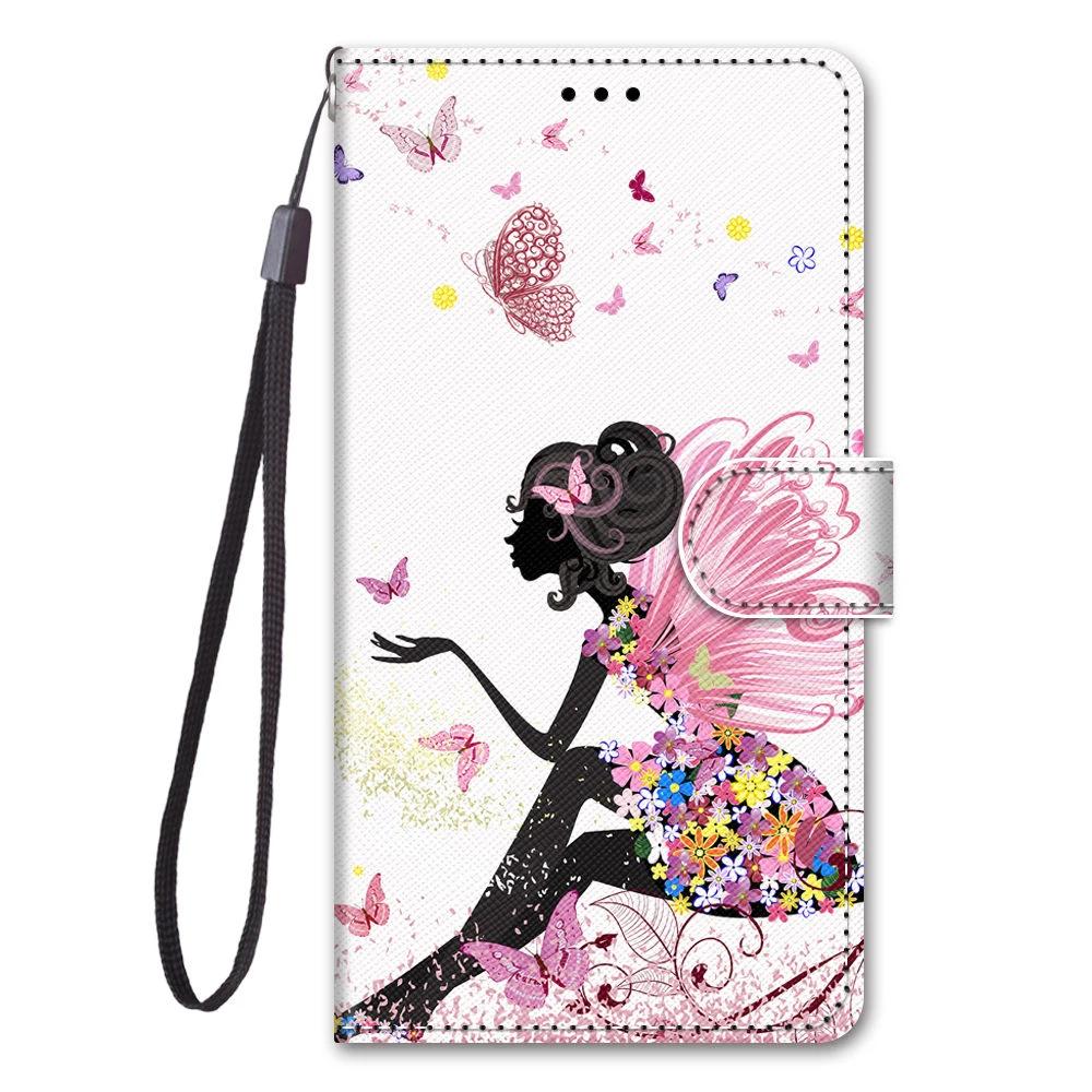 Leather Flip Phone Case For Xiaomi Redmi Note 7 8 Pro 8T 9 Pro 9S Lion Cat Flower Butterfly Painted Wallet Card Holder Cover