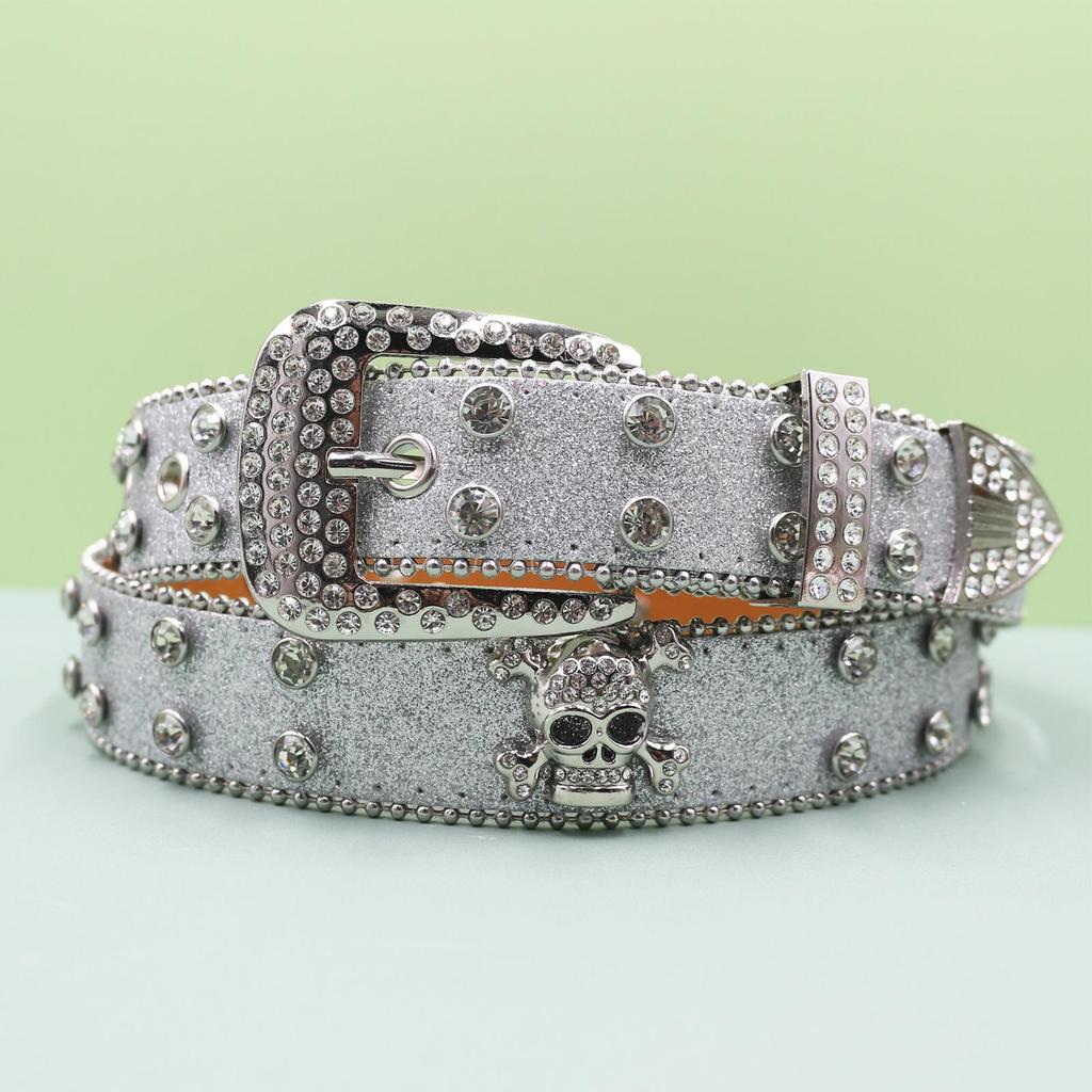 European Style Punk Skull Belt with Rhinestones - Unisex Rock Fashion Accessory