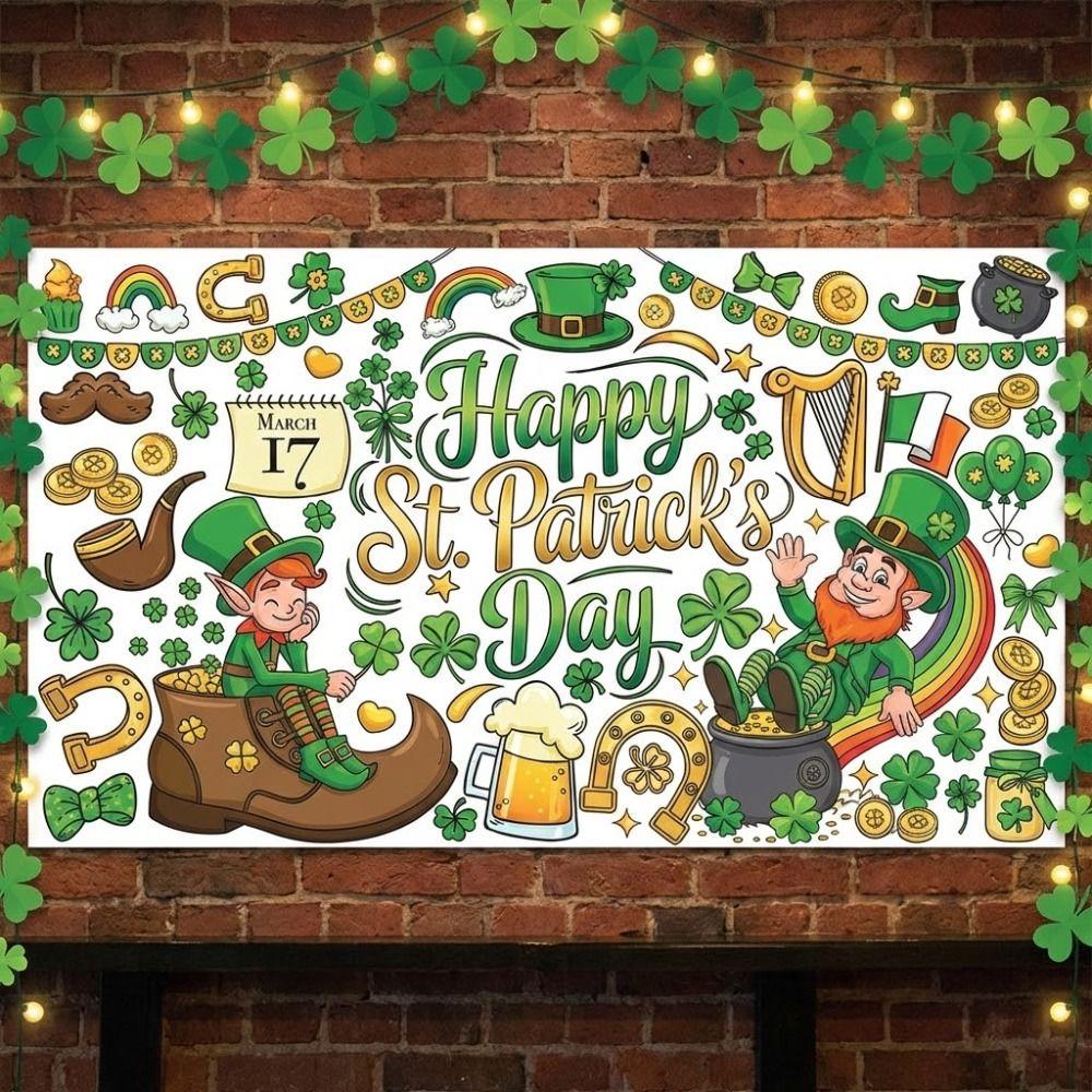 130x75cm St Patricks Day Coloring Tablecloth Shamrocks Lucky Giant Coloring Banner Giant Size DIY Paper Coloring Poster